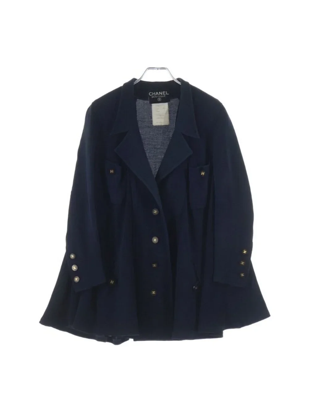 Chanel Boutique Vintage Wool Jacket CC Logo Button Navy